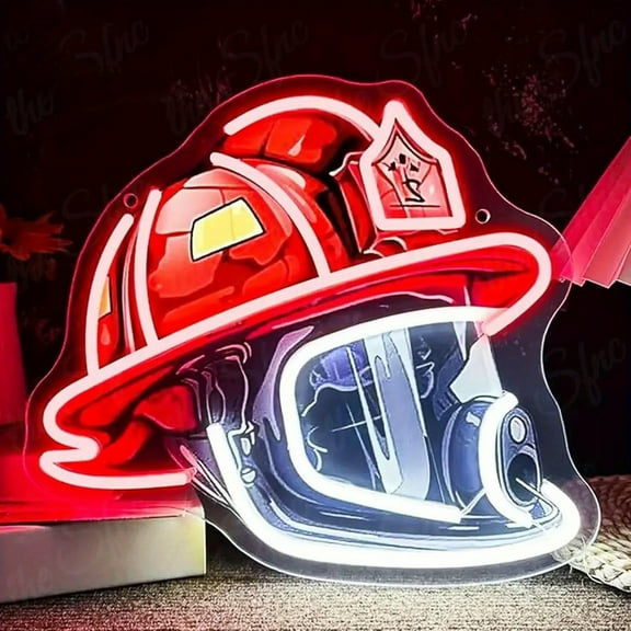 Firefighter Helmet Neon Sign, Neon Signs for Wall Decor, Firefighter Helmet LED Light, USB Powered Neon Light for Home and Fire Station Decor, Firefighter Gifts for Man Husband Boy Kids Firemen