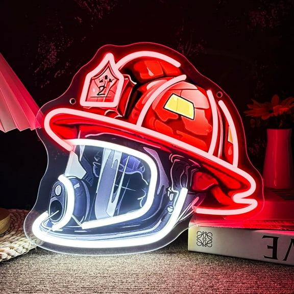 Firefighter Helmet Neon Sign,Red Firefighting Hero Hat Neon LED Light for Firefighters and Fire Station,Man Cave,Decor Gifts