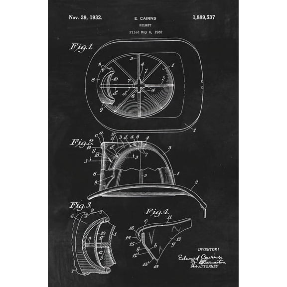 Firefighter Helmet Patent Art Print