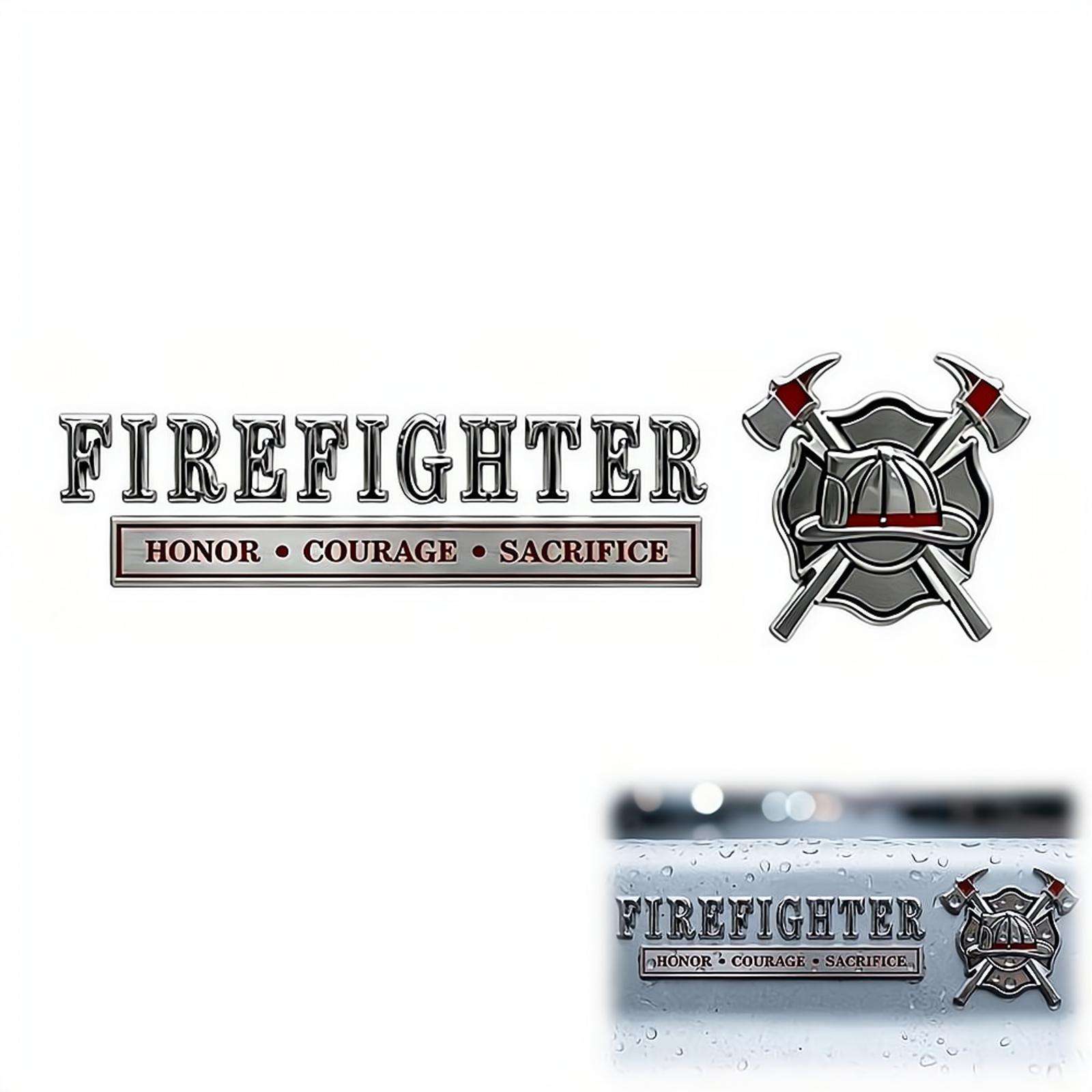 Emblema metálico de bombero Honor Coraje Sacrificio para auto, calcomanía 3D de bombero, insignia universal y decoración para camioneta, SUV, auto y moto
