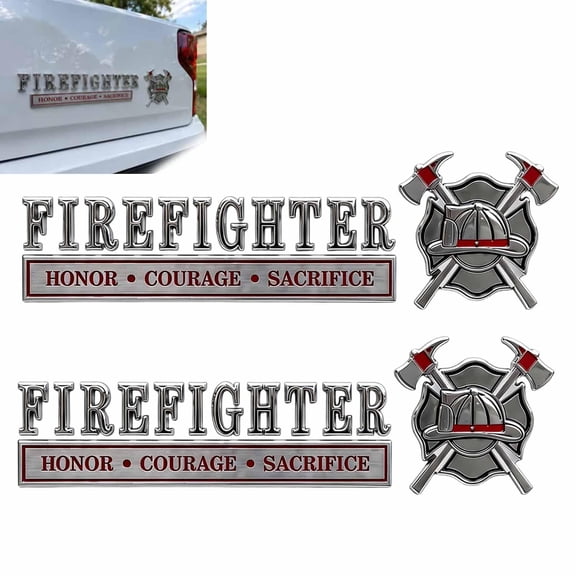 Firefighter Honor Courage Sacrifice Car Emblem Metal Badge, Premium 3D Metal Firefighter Edition Emblem, Adhesive Cross Car Badge & Auto Decal Set for Truck SUV Car Motorcycle (2pcs)