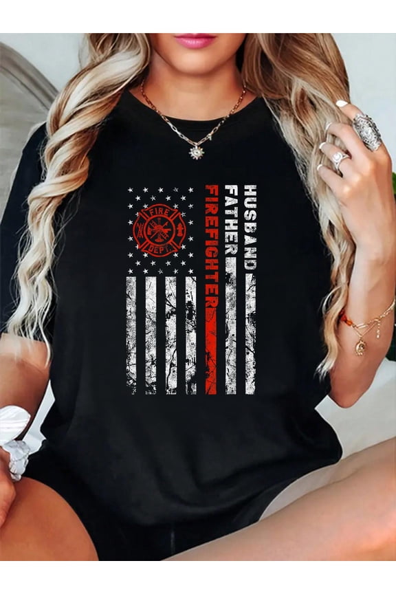 Firefighter Husband Father Fireman for Dad T-Shirt