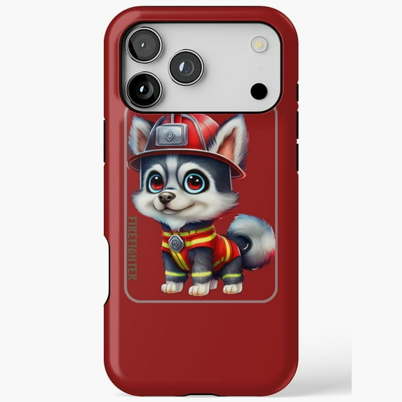 Firefighter Husky Lover Dog Breed Art iPhone Case 17 16 15 14 13 12 11 Pro Max
