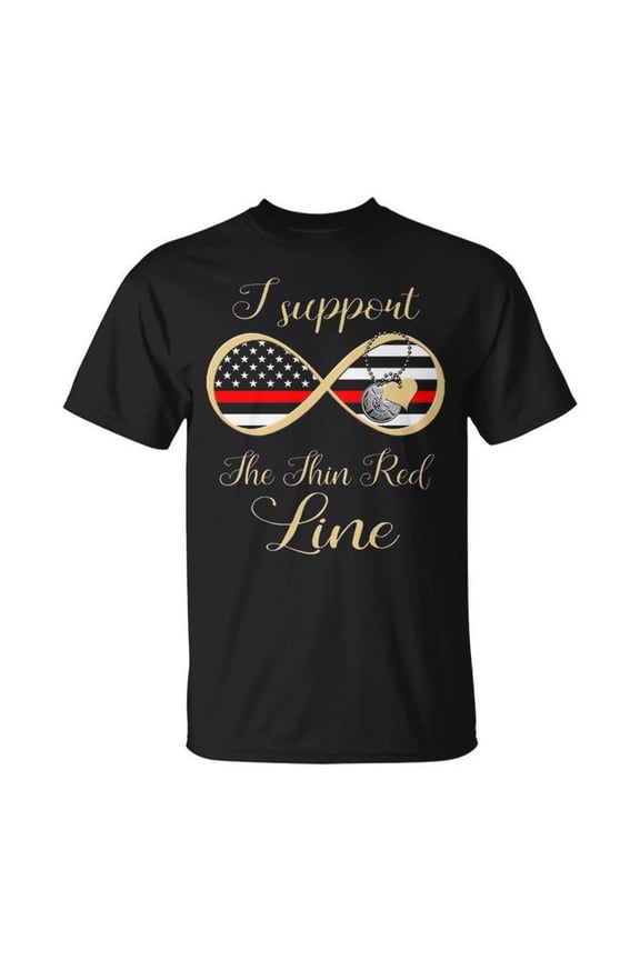 Firefighter I Support the Thin Red Line Graphic Tee Unisex Adult Cotton Shirt for First Responders and Firefighter Supporters Casual Wear Gift, Size 2XL, Color Black
