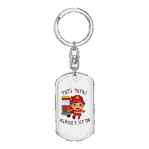 Firefighter Kid With Firetruck Stainless Steel or 18k Gold Premium Swivel Dog Tag Keychain
