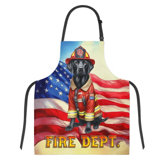 Firefighter Labrador Retriever Hero Rescue Fire Dept Fireman USA Flag Apron Lab Dog Lover Gifts for Cooking Grilling Baking Painting Gardening - 02026