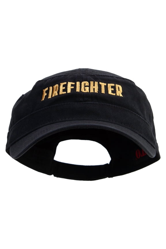 Firefighter Logo Embroidered Garment Washed Adjustable Army Cap - Black OSFM