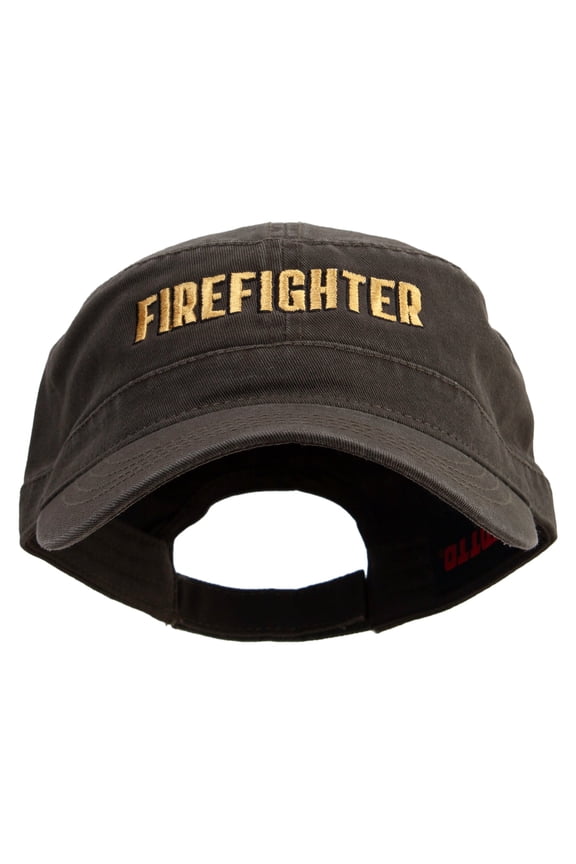 Firefighter Logo Embroidered Garment Washed Adjustable Army Cap - Dk Olive Green OSFM