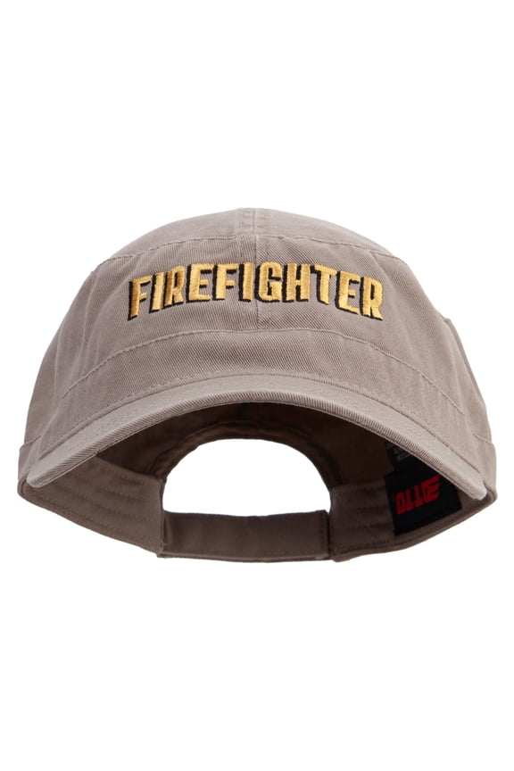 Firefighter Logo Embroidered Garment Washed Adjustable Army Cap - Khaki OSFM