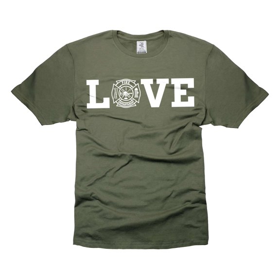 Firefighter Love Shirt Firefighter Logo Shirt Firefighter Gifts Firefighter Birthday Christmas Gift (3X-Large Military Green)