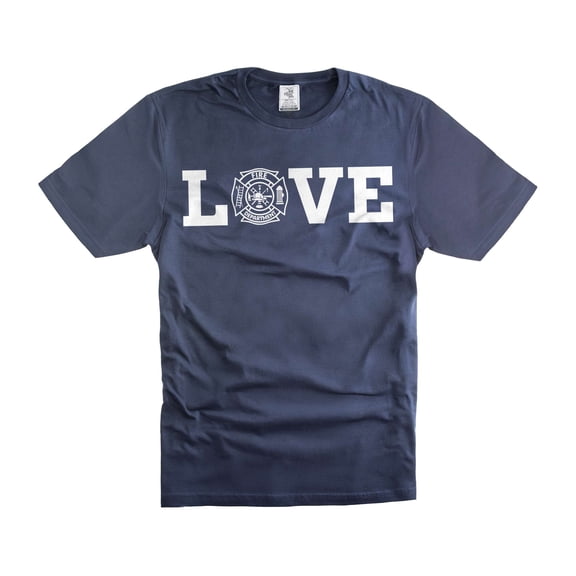 Firefighter Love Shirt Firefighter Logo Shirt Firefighter Gifts Firefighter Birthday Christmas Gift (Large Navy Blue)