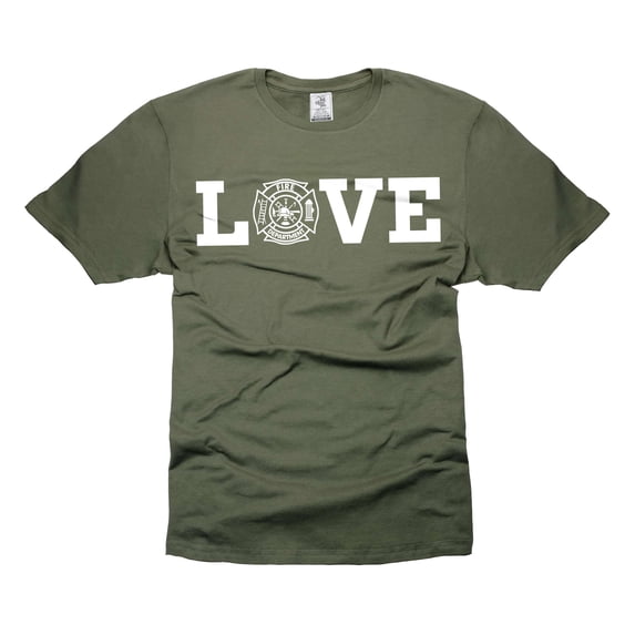 Firefighter Love Shirt Firefighter Logo Shirt Firefighter Gifts Firefighter Birthday Christmas Gift (X-Large Military Green)
