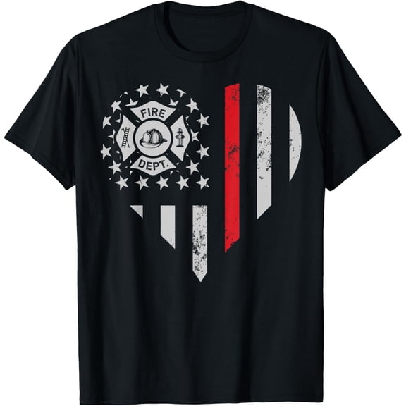 Firefighter Love Thin Red Line Heart 4th of July USA Flag T-Shirt mens t shirt，black，women，funny，misfits，men，journey