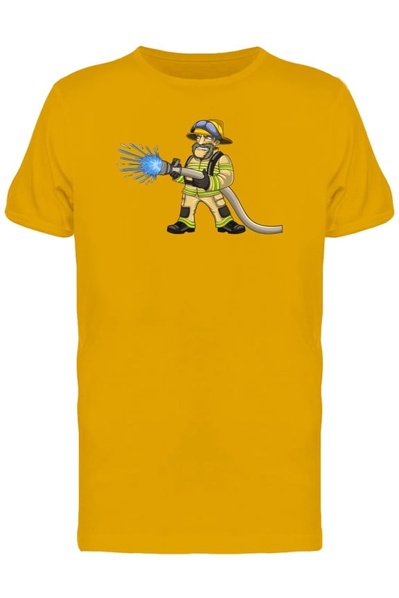 Firefighter Man Cartoon T-Shirt Men -Image by Shutterstock, Male Large