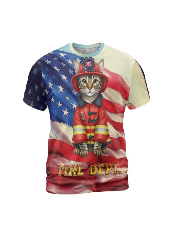 Firefighter Manx Hero Rescue Fire Dept Fireman USA Flag All Over Print 3D Shirt Unisex Merch Cat Lover Kitten Owner Gifts - 02026