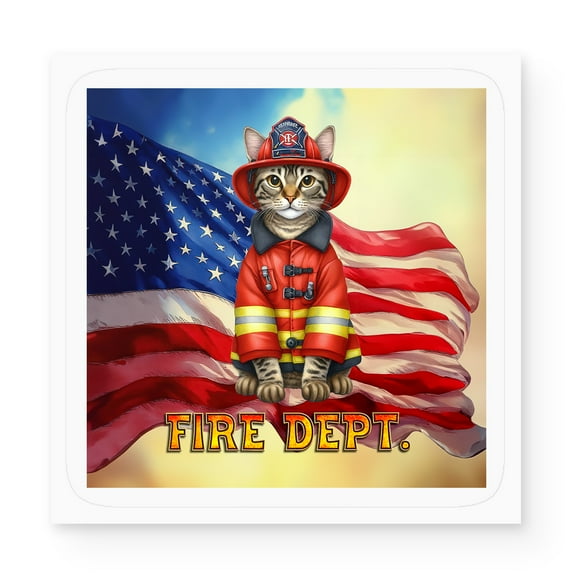 Firefighter Manx Hero Rescue Fire Dept Fireman USA Flag Vinyl Sticker Cat Lover Kitten Owner Gifts Waterproof Decal Art Decor - 02026