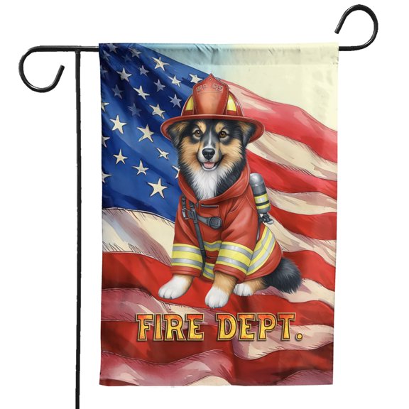 Firefighter Miniature American Shepherd Hero Rescue Fire Dept Fireman USA Flag Garden Flag 12x18in Double Sided MAS Dog Lover Gifts Outdoor Decor - 02026