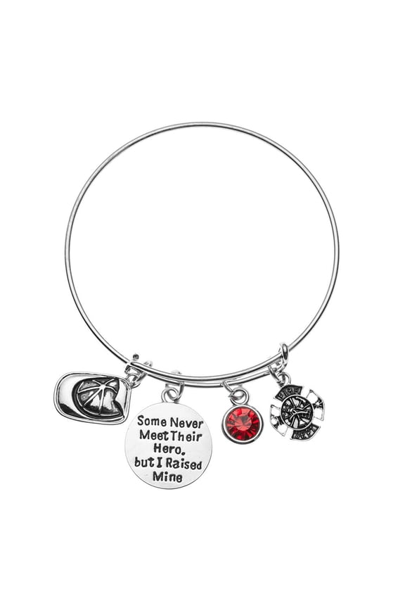 Firefighter Mom Charm Bangle Bracelet, Some Never Meet Their Hero, But I Raised Mine Jewelry, Fire Fighter Charm Bracelet for Women- Firewoman Mom Gift