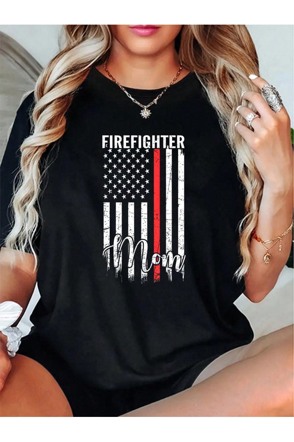 Firefighter Mom Thin Red Line Family Matching T-Shirt
