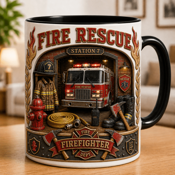 Firefighter Mug 3D Effect Fire Rescue Coffee Cup Gift for First Responders