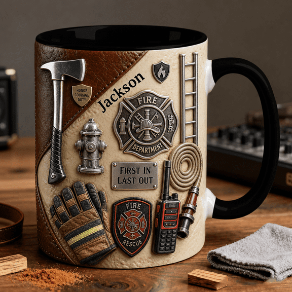 Firefighter Mug 3D Effect Personalized Fire Department Gift for First Responders