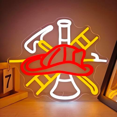 Firefighter Neon Signs for Wall Decor Fire Department Neon Light for Bedroom Fire Fighter Helmet Led Signs for Bedroom Wall Fireman Light Up Sign for Man Cave Hero Wall Decor,Firefighting Gift