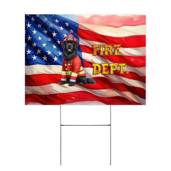 Firefighter Newfoundland Hero Rescue Fire Dept Fireman USA Flag Yard Sign Newfie Dog Lover Gifts Outdoor Home Lawn Garden Porch Decor - 02026