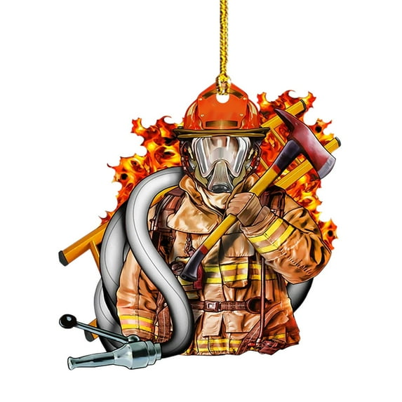 Firefighter Ornament, Car Pendant for Rear View Mirror, Fire Department Ornaments, Fireman Ornament, Firefighter Hanging Ornaments for Car Hanging Accessories, Gifts for Firefighters Friends Family