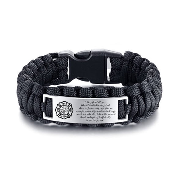 Firefighter Paracord Bracelet for Men - Mens Stainless Steel Nylon Rope Survival Cuff Firefighting Bracelets Fire Fighters Jewelry for Dad,Husband