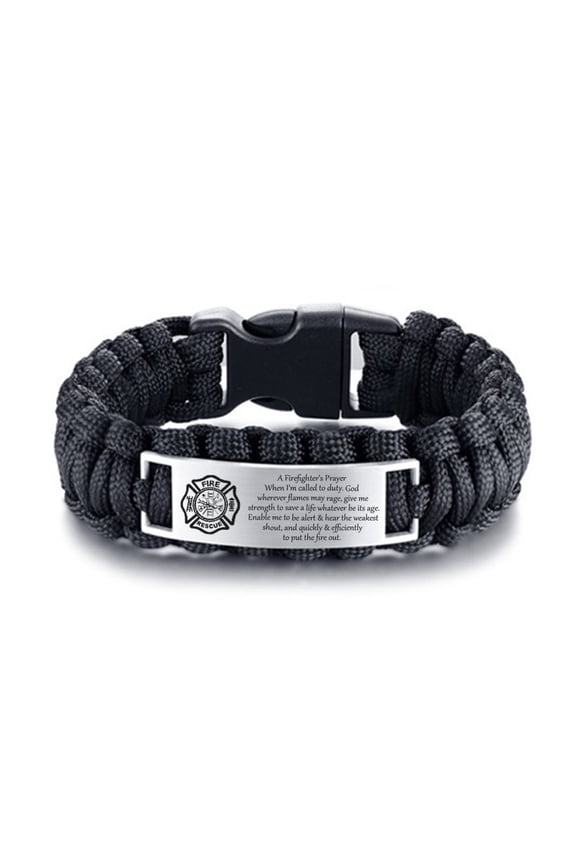 Firefighter Paracord Bracelet for Men - Mens Stainless Steel Nylon Rope Survival Cuff Firefighting Bracelets Fire Fighters Jewelry for Dad,Husband