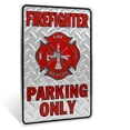 thumbnail image 1 of Firefighter Parking Only Embossed Diamond Plate Tin Sign Wall Decor Fireman Gift, 1 of 7