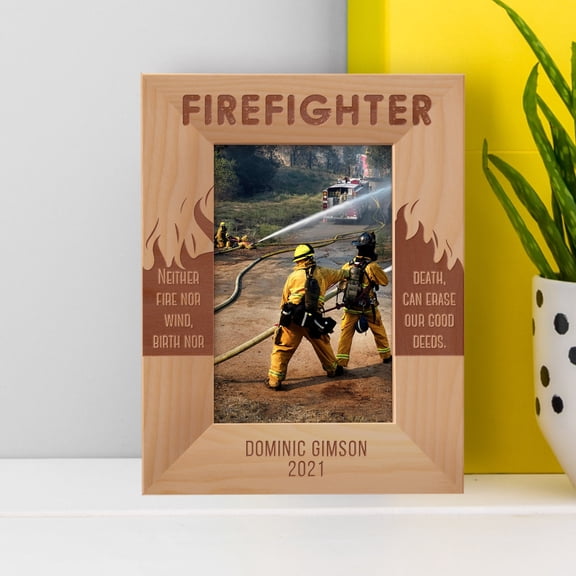 Firefighter Personalized Wooden Frame 4" x 6" Brown (Vertical)
