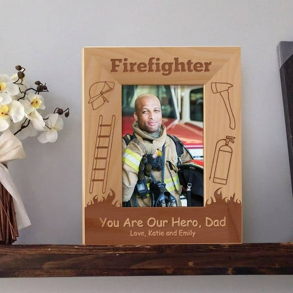 Firefighter Personalized Wooden Picture Frame3 1/2" x 5" Brown (Vertical)