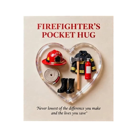 Firefighter Pocket Hug Greeting Card, 3D Miniature Firefighter Themed Keepsake with Acrylic Heart Display, Appreciation Gift for First Responders, Emergency Workers for Gratitude
