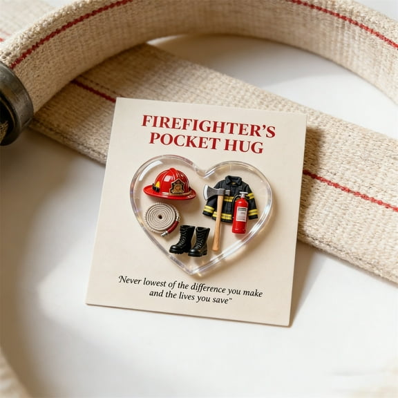 Firefighter Pocket Token, Appreciation Keepsake for Fireman, Compact Gift Card Message Holder, Small Token for Firefighter