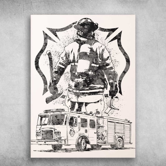 Firefighter Poster, Fire Truck, Gift For Firefighter 24 x 36 Inch Poster