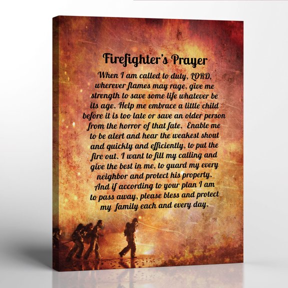 Firefighter Prayer Canvas Print, Firefighter Gifts For Men, Firefighter Decor, Ready To Hang for Living Room Home Wall Décor 16x20