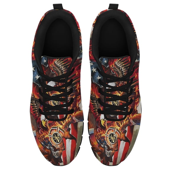 Firefighter Pride American Flag Eagle Running Shoes Sneakers Mesh Black Size 12