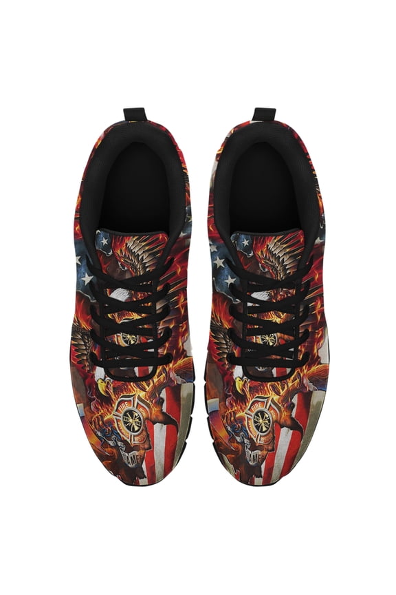 Firefighter Pride American Flag Eagle Running Shoes Sneakers Mesh Black Size 4