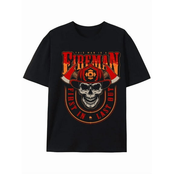 Firefighter Pride: First In, Last Out Skull T-shirt