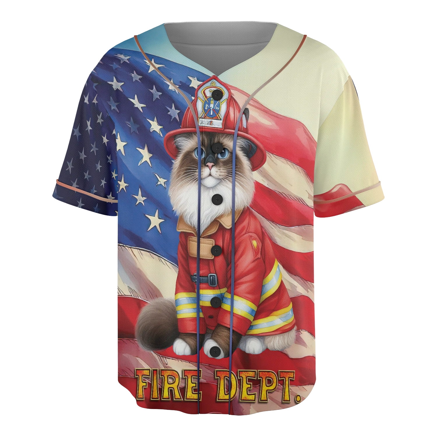 Firefighter Ragdoll Hero Rescue Fire Dept Fireman USA Flag All Over ...