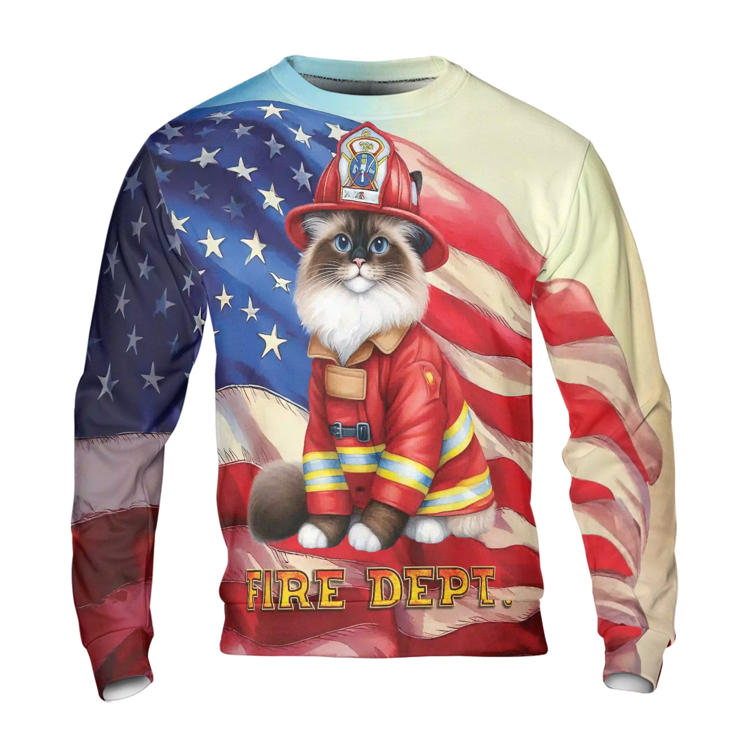 Firefighter Ragdoll Hero Rescue Fire Dept Fireman USA Flag All Over ...