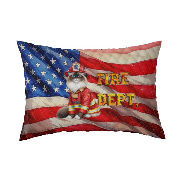 Firefighter Ragdoll Hero Rescue Fire Dept Fireman USA Flag Quilt Pillowcase Cat Lover Kitten Owner Gifts Idea Throw Pillow Cover Bed Home Decor - 02026