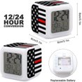 Firefighter Red Line Flag Led Change Digital Alarm Clock Night Glowing Cube 7 Color[3574