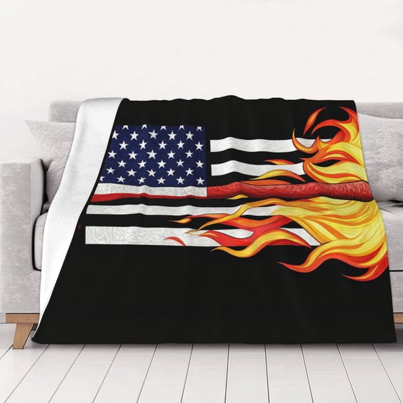 Firefighter Red Thin Flag Throw Blanket Warm Camping Outdoor Light Weight Cozy Blanket for Couch Sofa Bed 40"x30"