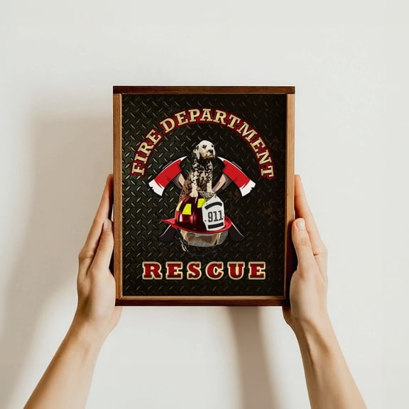 Firefighter Rescue Dog Whimsical Animal Nature Portrait Wall Art Decor Unframed Paper Print