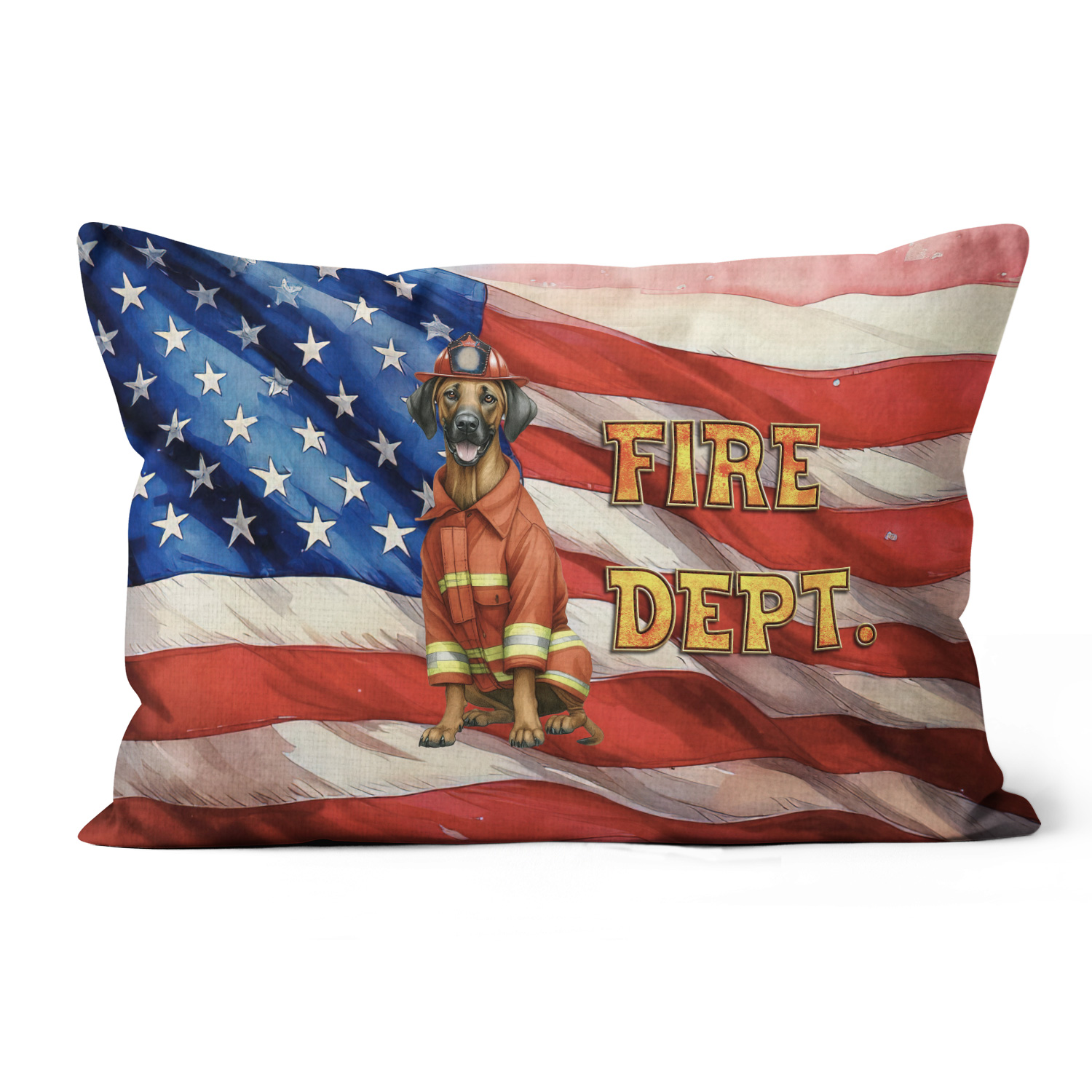 Firefighter Rhodesian Ridgeback Hero Rescue Fire Dept Fireman USA Flag ...