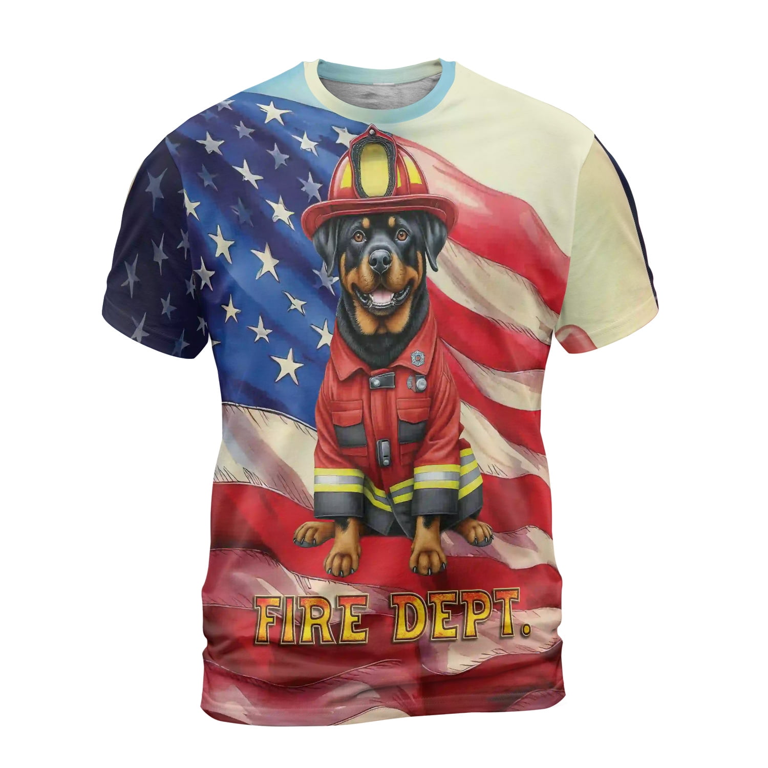 Firefighter Rottweiler Hero Rescue Fire Dept Fireman USA Flag All Over ...