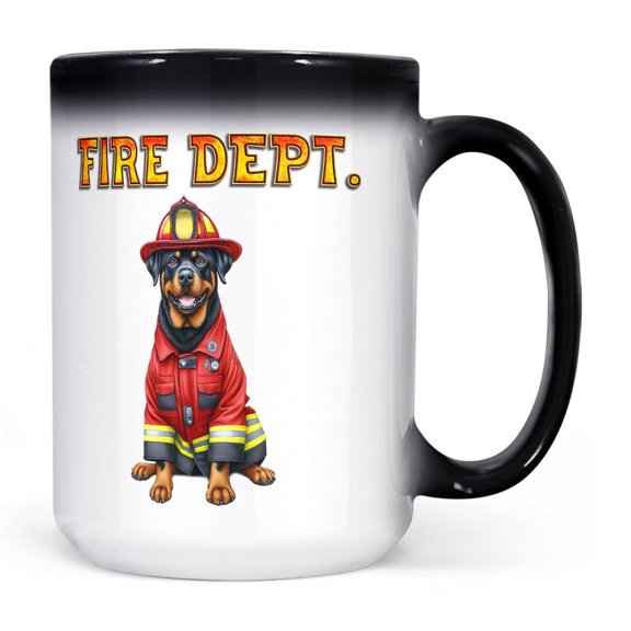 Firefighter Rottweiler Hero Rescue Fire Dept Fireman USA Flag Heat Color Changing Mug Rottie Dog Lover Gifts Idea Magic Coffee Mug - 02026