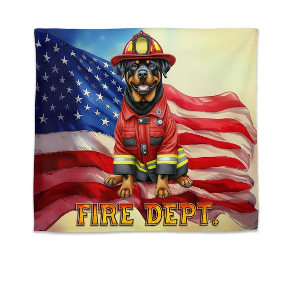 Firefighter Rottweiler Hero Rescue Fire Dept Fireman USA Flag Tapestry Rottie Dog Lover Gifts Idea Wall Hanging Backdrop Home Decor - 02026